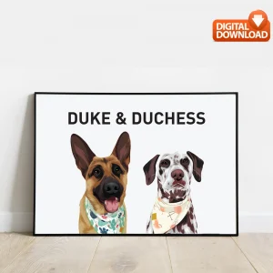 custom 2 dog portraits digtal